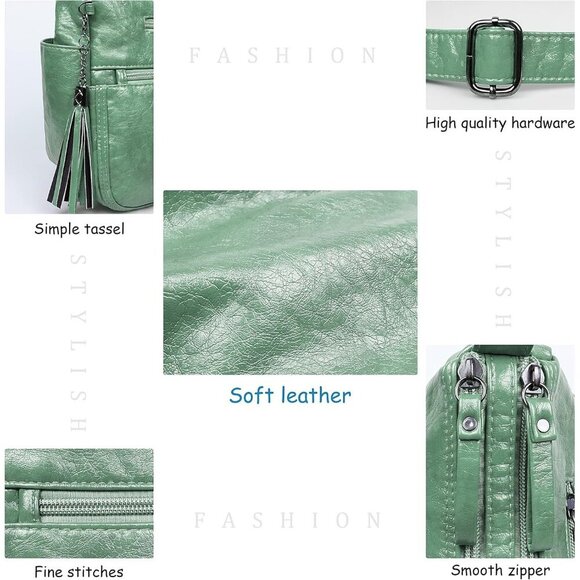 🆕 Volganik Rock PU Leather Shoulder Bag Women Green Soft Pocketbooks Purse - Picture 6 of 6